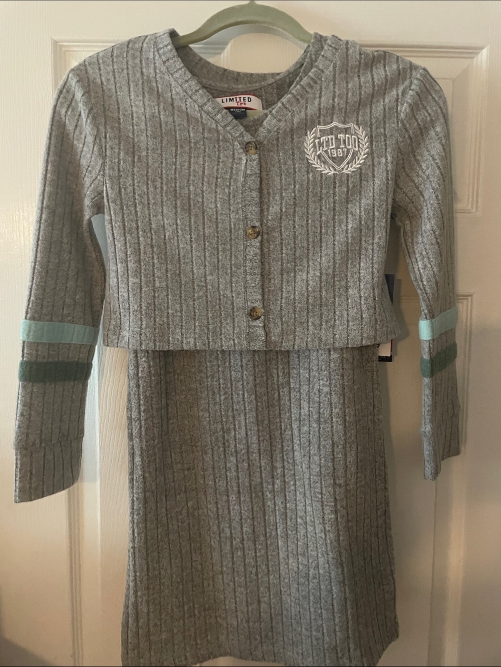 Limited Too Gray Ribbed Knit Dress Set with Mint and Teal Accents